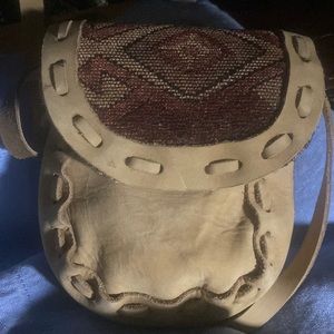 Boxing Day SALE Sbft Vintage, Leather & Woven Crossbody Bag